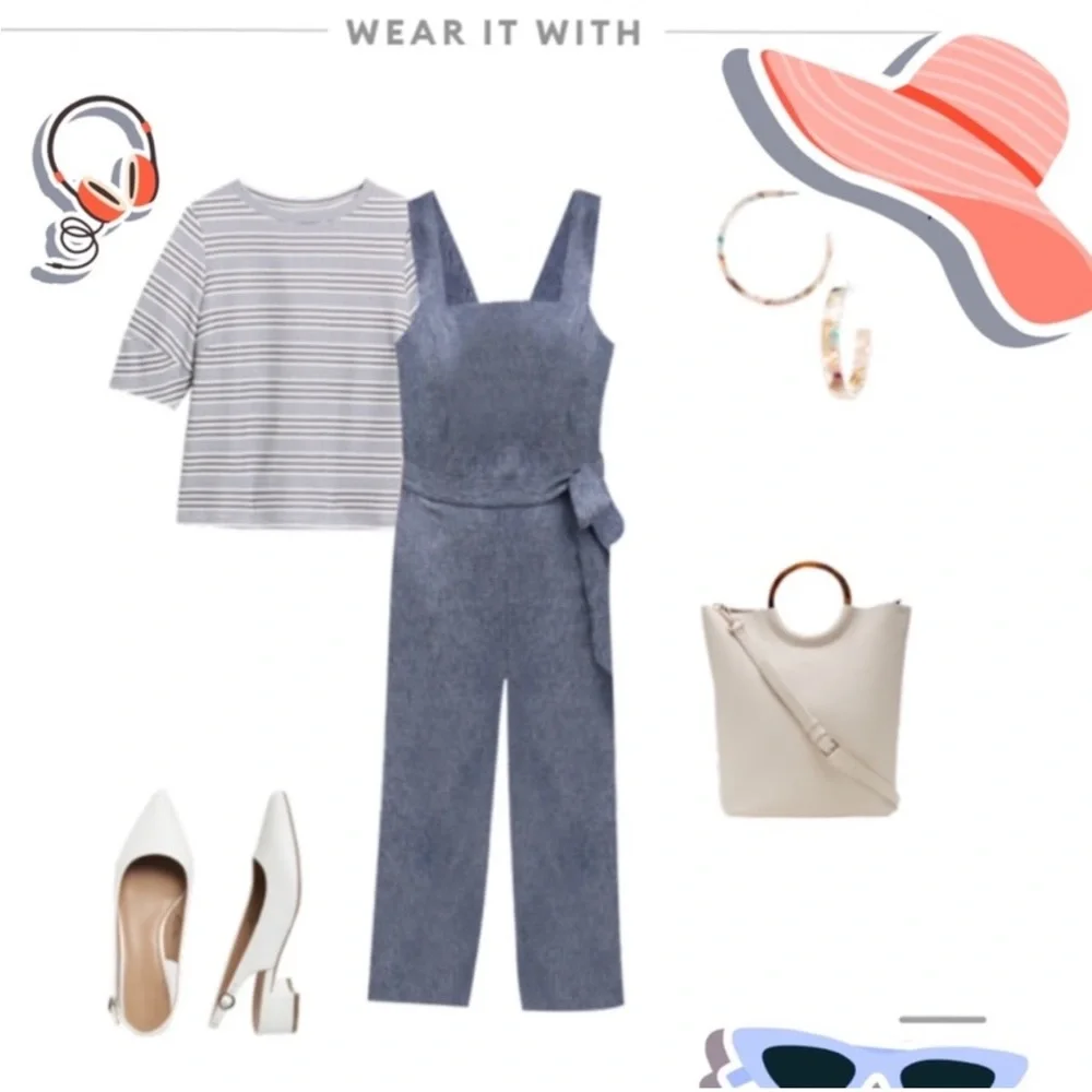Banana Republic Linen Square-Neck Jumpsuit Blue - 4